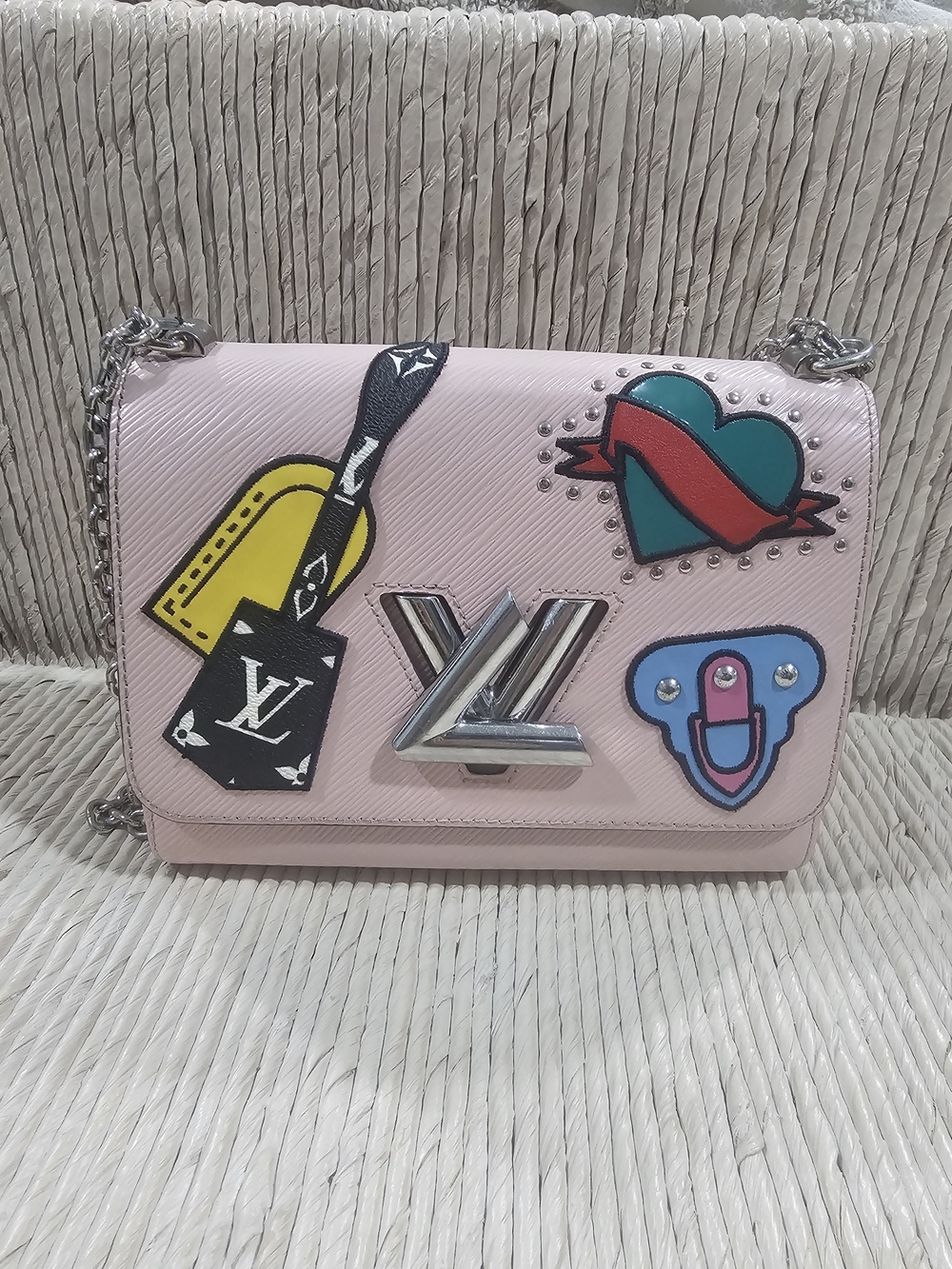 Louis Vuitton Light Pink Twist Chain Shoulder Bag with Multicolor Patches